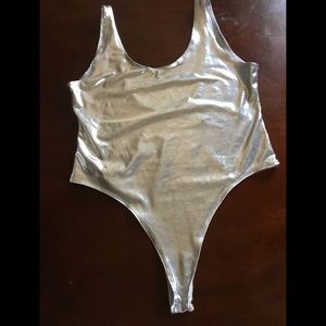 Silver Women’s Plus size metallic bodysuit